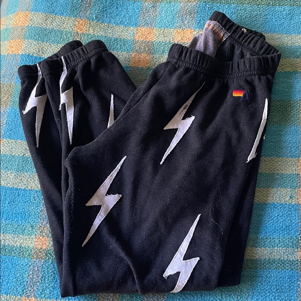 Aviator nation Black Joggers with White Lightning Bolts